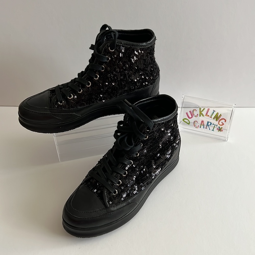 EUC👟 CANDICE COOPER Black Sequin High Top Sneaker SZ-37